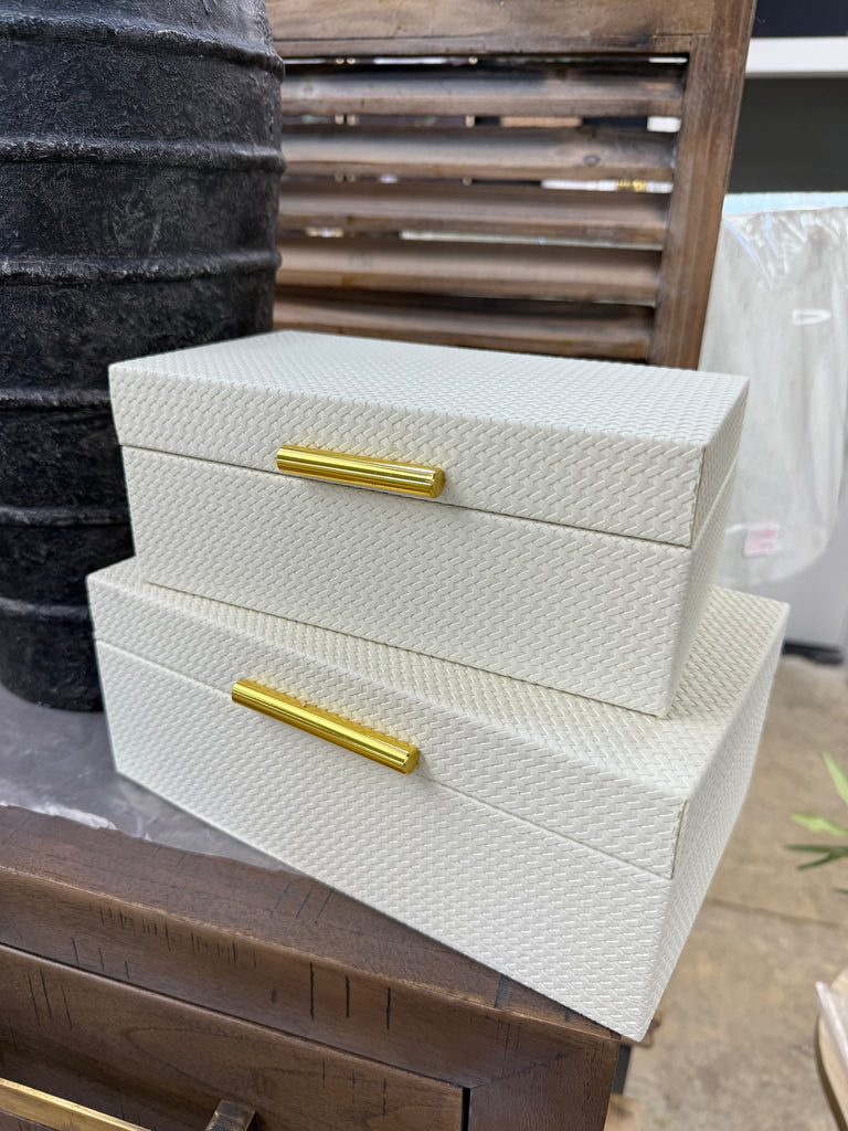 Ivory Decorative Boxes with Gold Hardware
