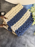Cream/Blue Stripe Knit Chunky Pot Holder