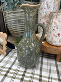 Olive Green Vintage Patterned Ceramic Pitcher Vase