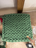 Green Knit Pot Holder with Leather Strap