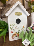 10" Metal Embossed Birdhouse W/ Wood Roof