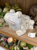 11" White Cement Garden Frog