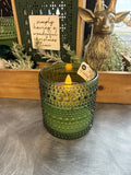 3" Green Led Beaded Glass Candle