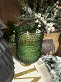 4" Green Led Beaded Glass Candle