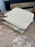 Cream Knit Pot Holder with Leather Strap