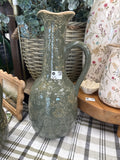 Large Olive Green Vintage Patterned Ceramic Pitcher Vase