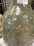 Large Olive Green Vintage Patterned Ceramic Pitcher Vase