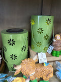 Metal Solar Green Lantern w Flower Cut-out