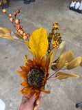 24" Autumn Sunflower & Berry Spray