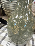 Olive Green Vintage Patterned Ceramic Pitcher Vase