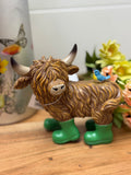 6" Resin Highland Cow with Boots