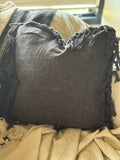 20" Black Cotton Blend Pillow with Fringe