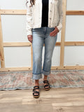 High Rise Straight Cuffed Ankle Jeans