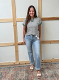 High Rise Straight Crop Jeans with Cuff