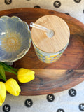 25 oz Glass Cup with Lemon Pattern & Straw