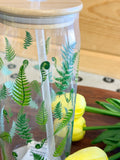 25 oz Glass Cup with Fern Pattern & Straw
