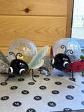 Solar Powered Light Up Metal & Crackle Glass Ball Bee & Ladybug