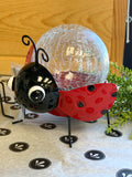 Solar Powered Light Up Metal & Crackle Glass Ball Bee & Ladybug