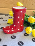 Polka Dot Rain Boot Bud Vase
