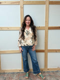 Flower Print V Neck Top
