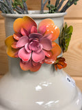 Cream Iron Vase with Floral Detail