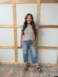 High Rise Crop Wide Jeans With Embroidery Detail
