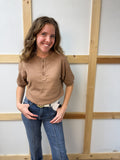 Seersucker Knit Henley Top