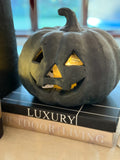 9" Black Terracotta Jack-o-Lantern Pumpkin