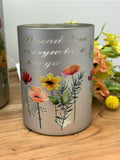 5" Poppy Flower Hurricane w/ Butterfly Design Glass Luminary with Light Strand w Timer