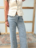High Rise Embroidered Wide Leg Crop Jeans