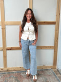 High Rise Embroidered Wide Leg Crop Jeans