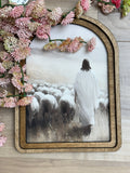 8" Arch Jesus With Sheep Framed Art