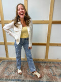 High Rise Straight Leg Daisy Embroidered Jeans