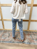 High Rise Straight Leg Daisy Embroidered Jeans