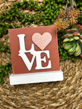 RED LOVE 5" SIGN ON BASE