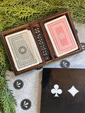7"x4.5" Decorative Black Box with 2 Sets of cards & 6 Dice inside