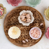 Round Mango Wood Tray with Botanical Carved Design
