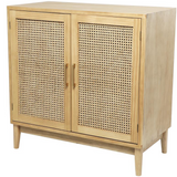 36"x36"x19" Light Brown Rattan & Wood Cabinet with Gold Handles