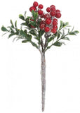 8" Iced Berry & Boxwood Pick Red